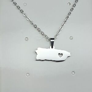 Puerto Rico Map with Heart pendant necklace